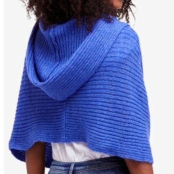 Free People Bottom Line Hooded Rib Cowl, Blue - Picture 3 of 6